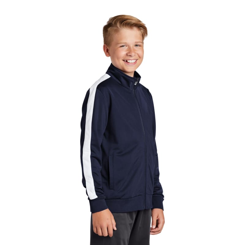 Sport-Tek Youth Tricot Sleeve Stripe Track Jacket. 26