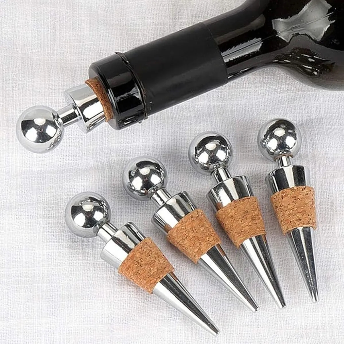 Chrome Plated Cork Stainless Steel Wine Bottle Stopper 6