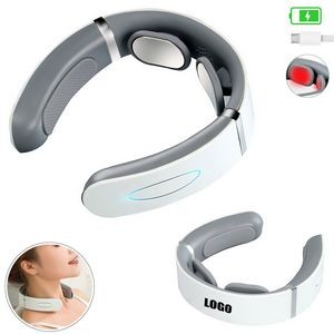 White Rechargeable Neck Massager With Electric Pulse And Magnetic Pads 9