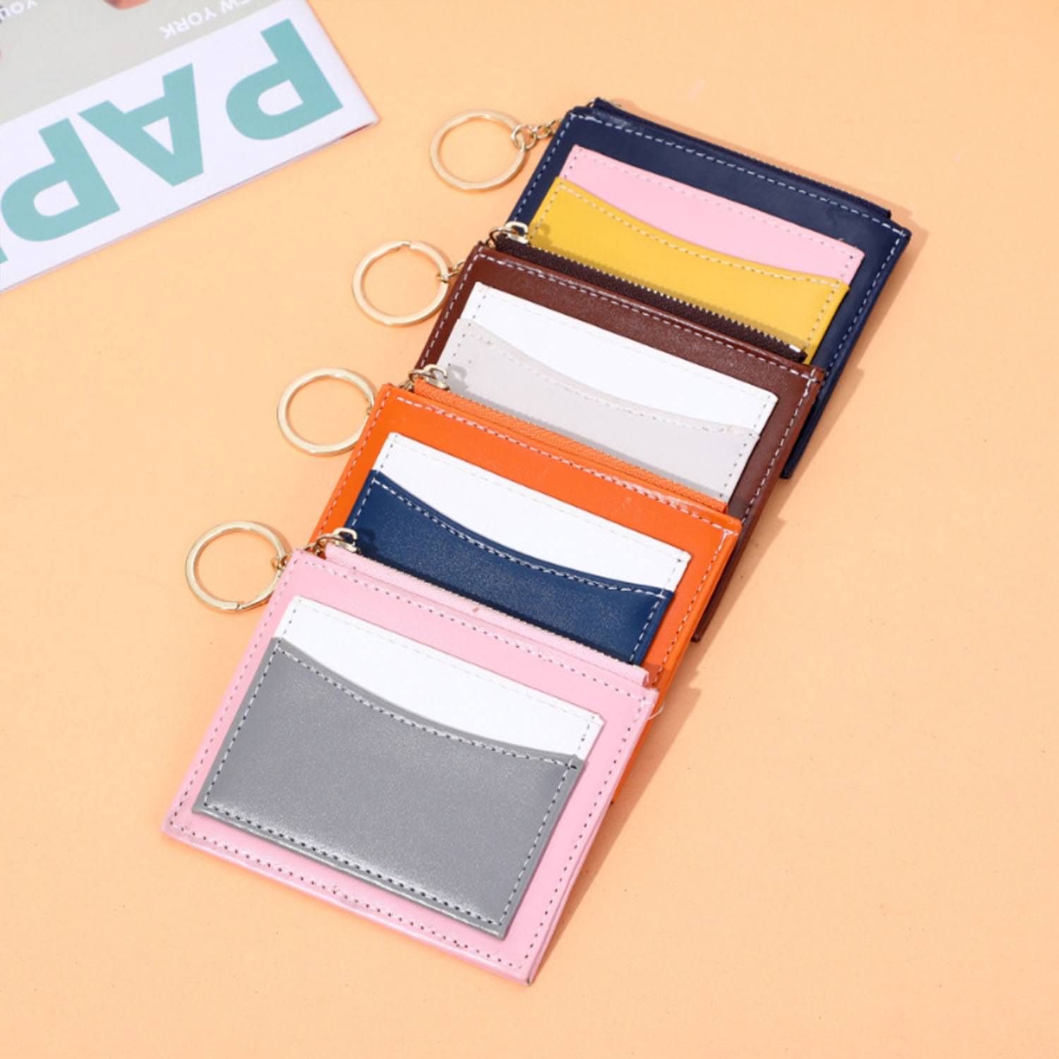 PU leather wallet card holder with keychain 4