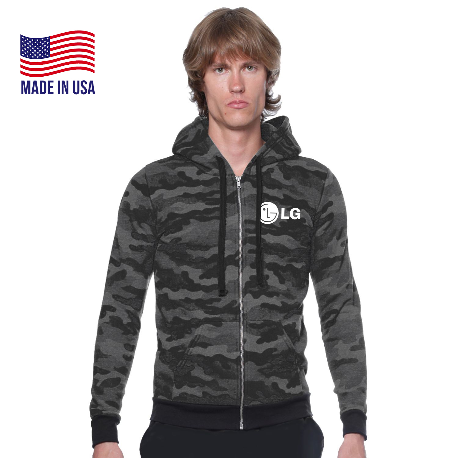 USA Made Unisex Triblend Full Zip Camo Hoody 3