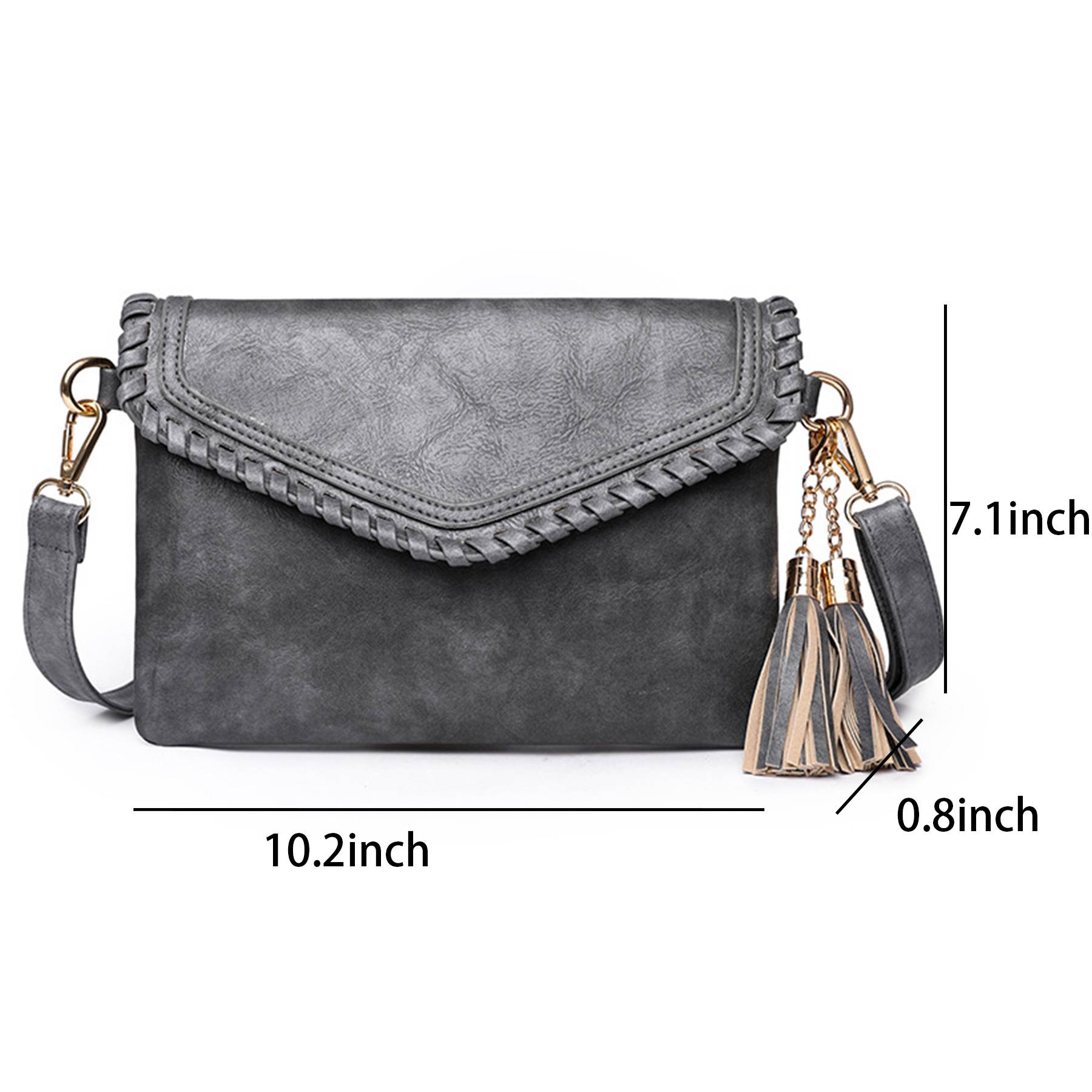 Women's PU Leather Envelope Purse Messanger Bag With Tassels 9