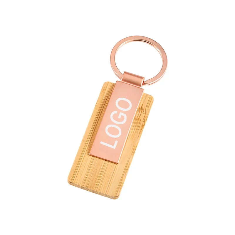 Rectangular Bamboo and Metal Keychains 3