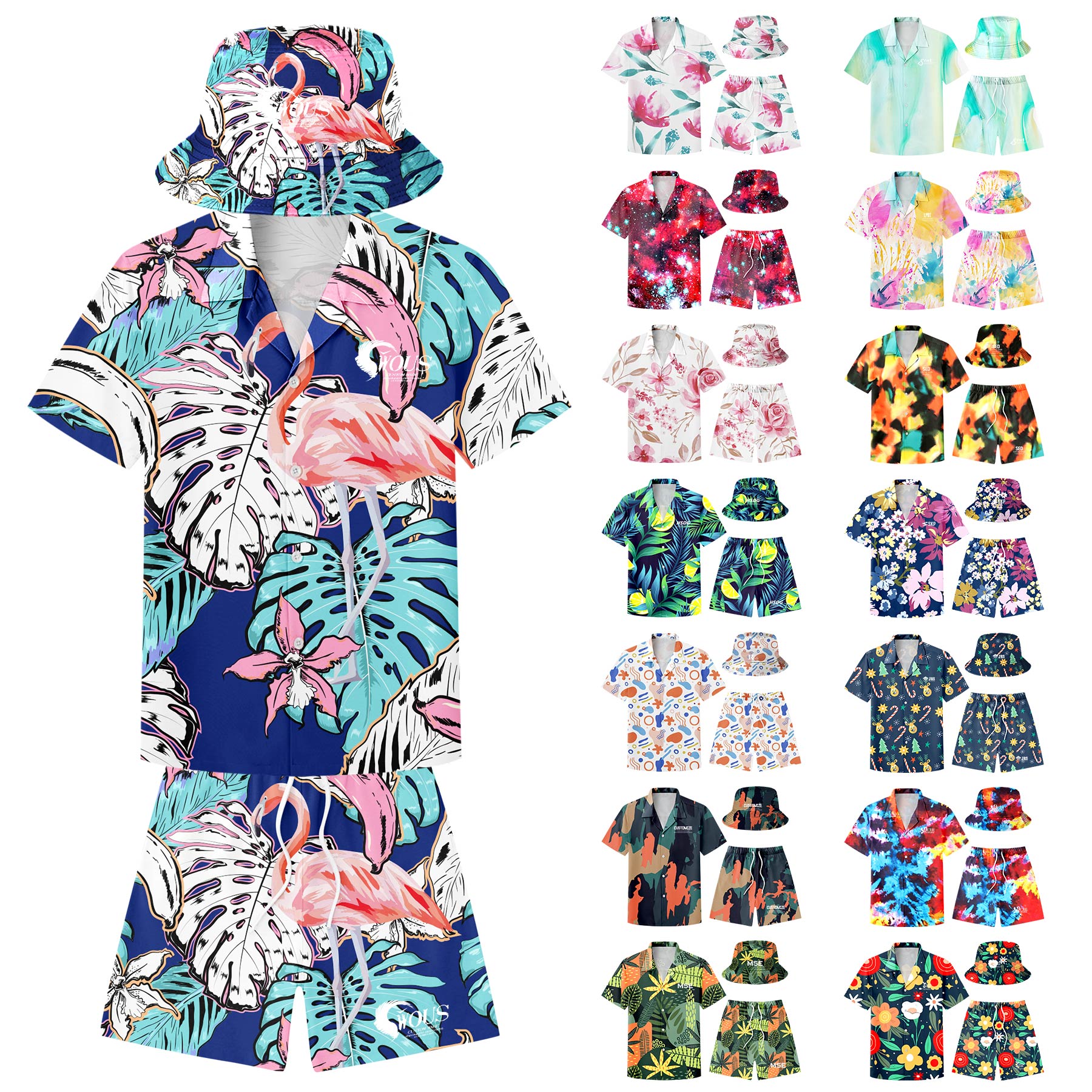 Hawaiian Shirts, Shorts And Bucket Hats Sets 15