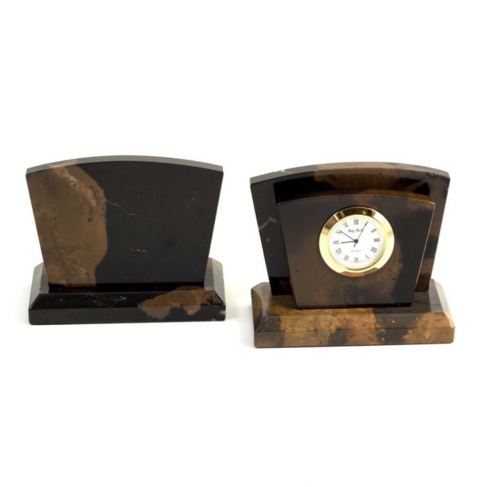 Brown Marble Quartz Clock and Letter Rack 1