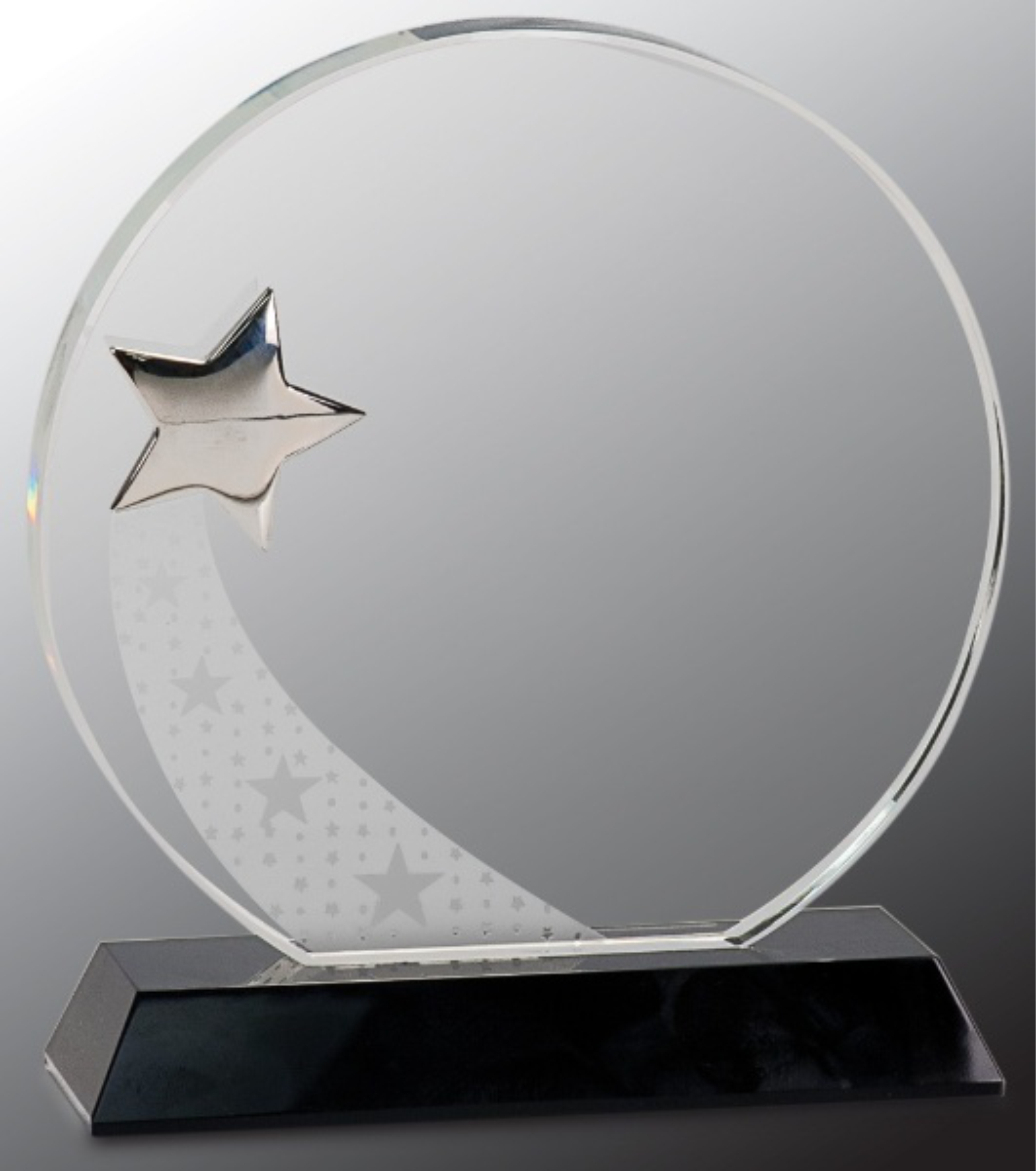7 1/4" Round Crystal Award with Silver Star on Black Pedestal Base 3