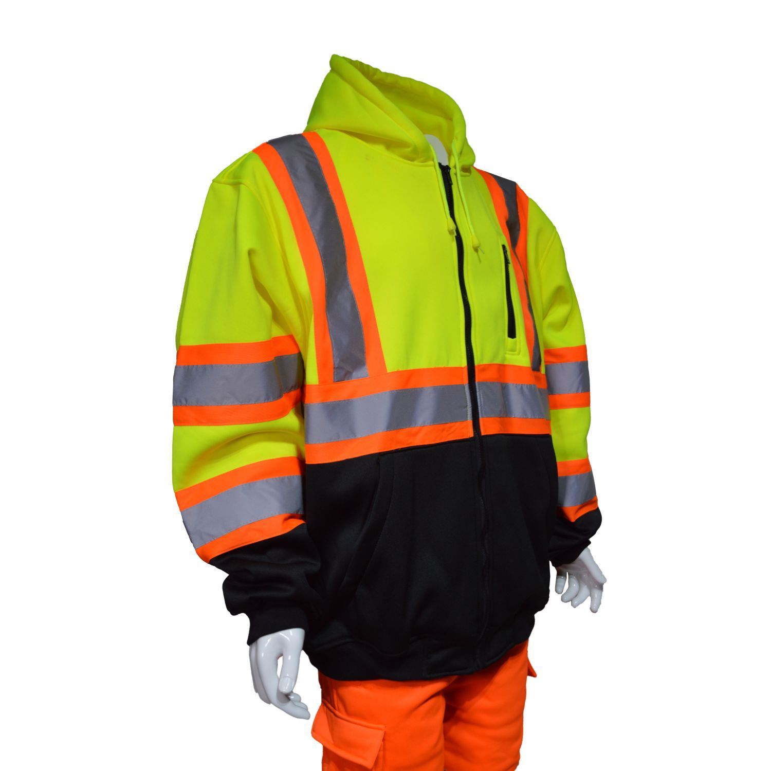 Class 3 Two Tone Reflective Tape Safety Zipper Hoodie with Kangaroo Pocket 4