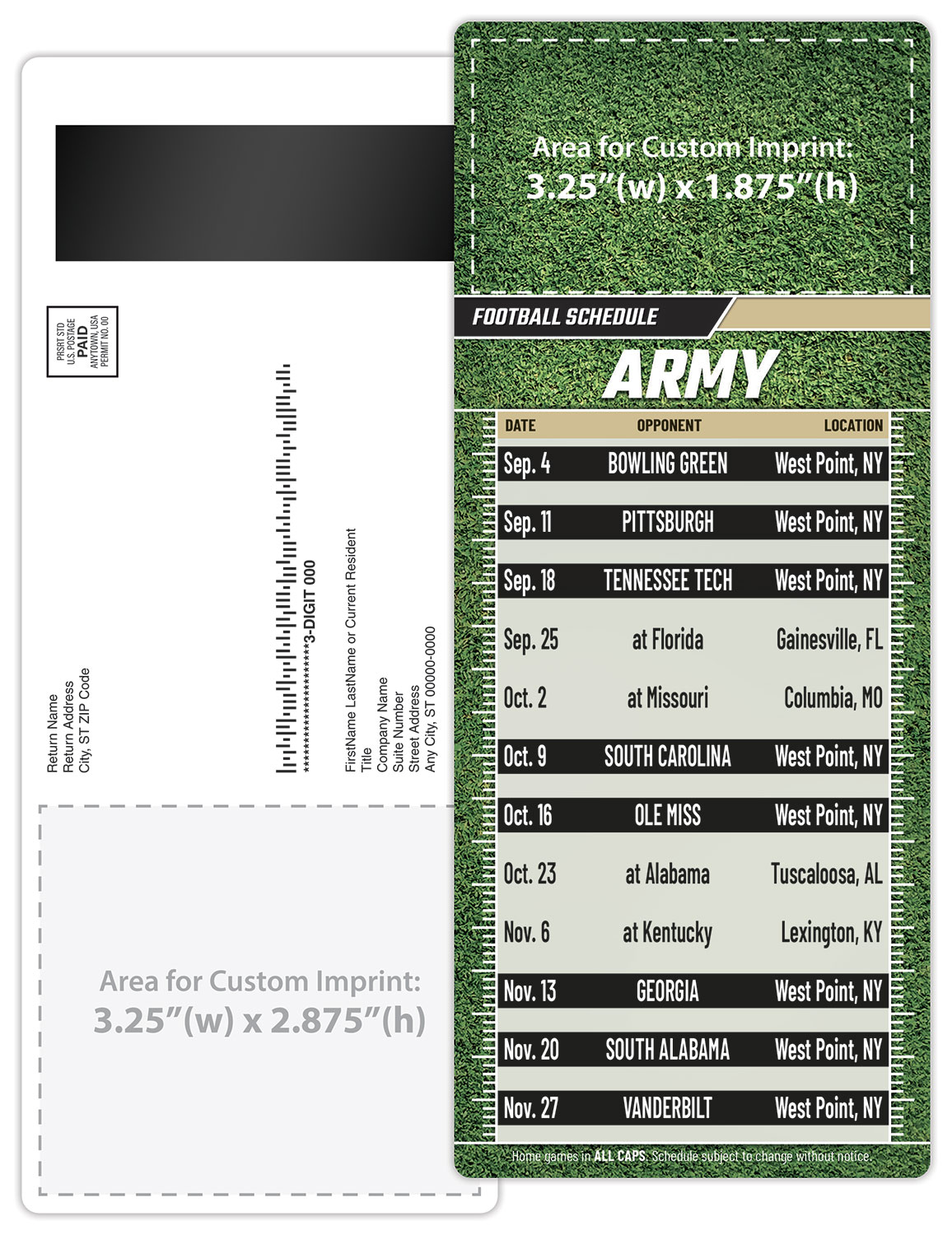 Football Schedule Laminated Card/Postcard with Magnet Strip 3.5x8.5 - 14 pt. 2