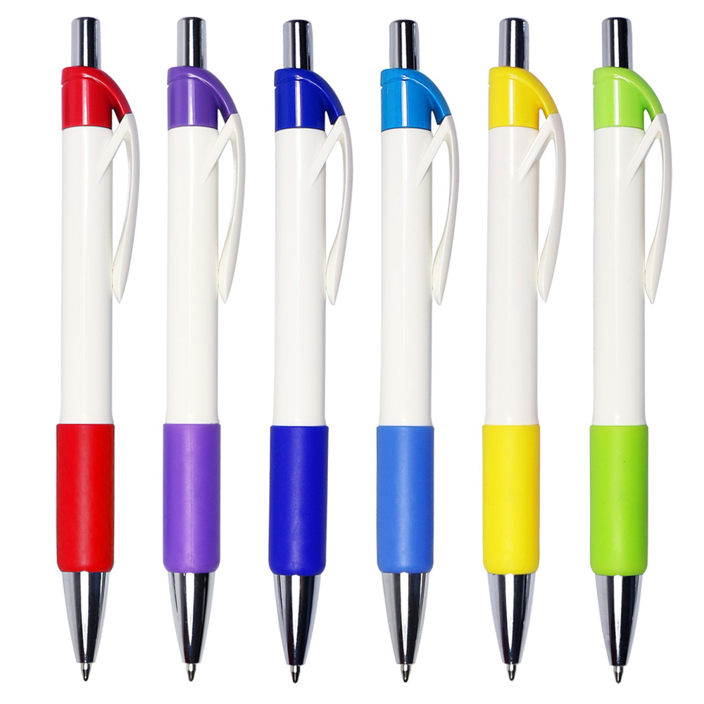 Rubber Grip White Plastic Pen 1