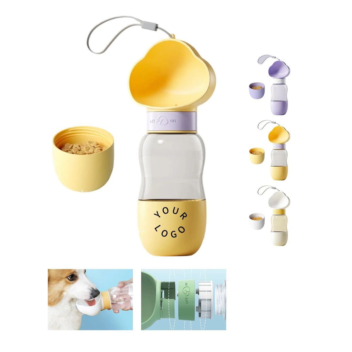 Travel Pet Water Bottle with Separate Snack Container 2