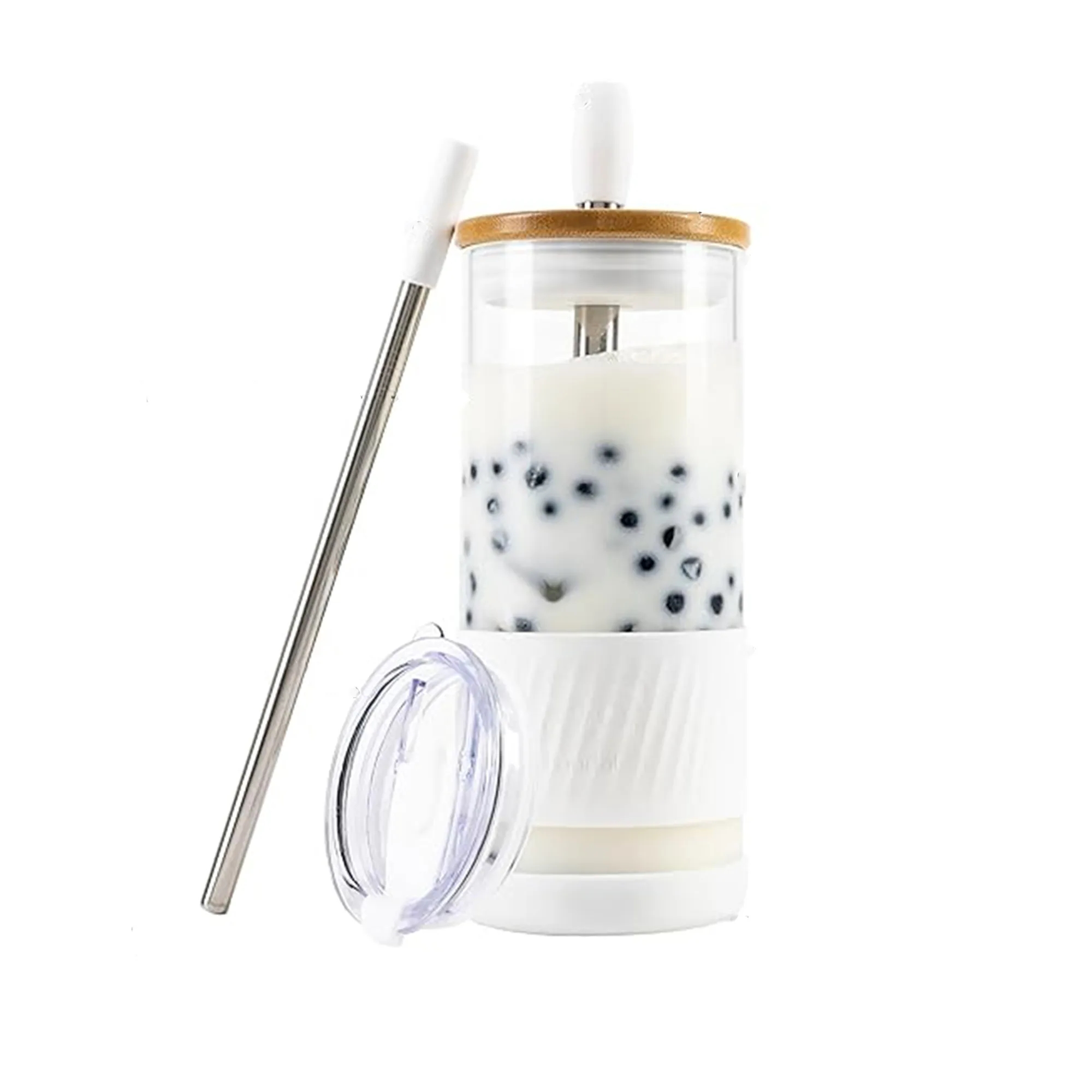 Glass Cups With Lids and Straws 16