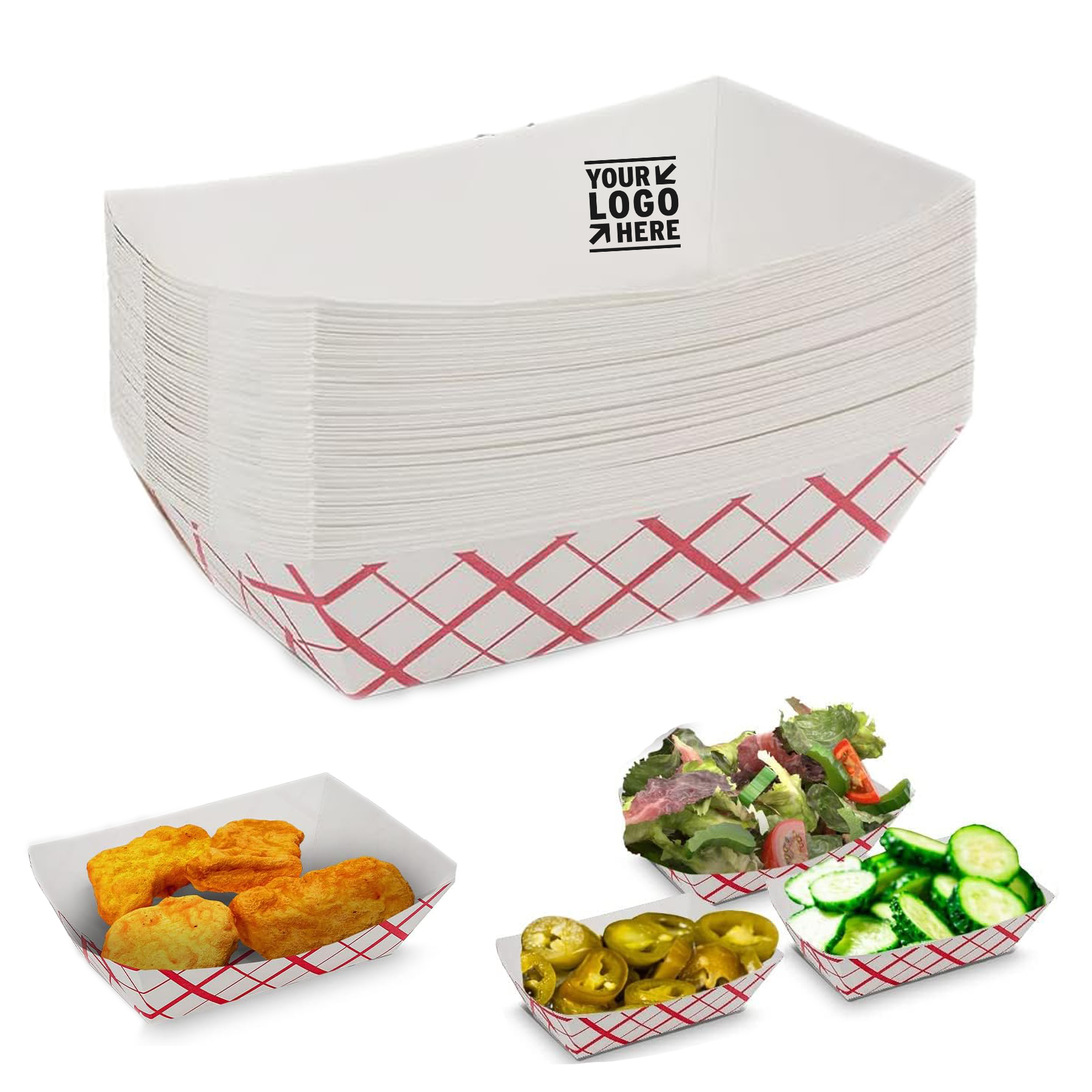 1 lb 5.27"x 3.63" x 1.5" Disposable Plaid Classy Red and White Boat Paper Food Tray 1