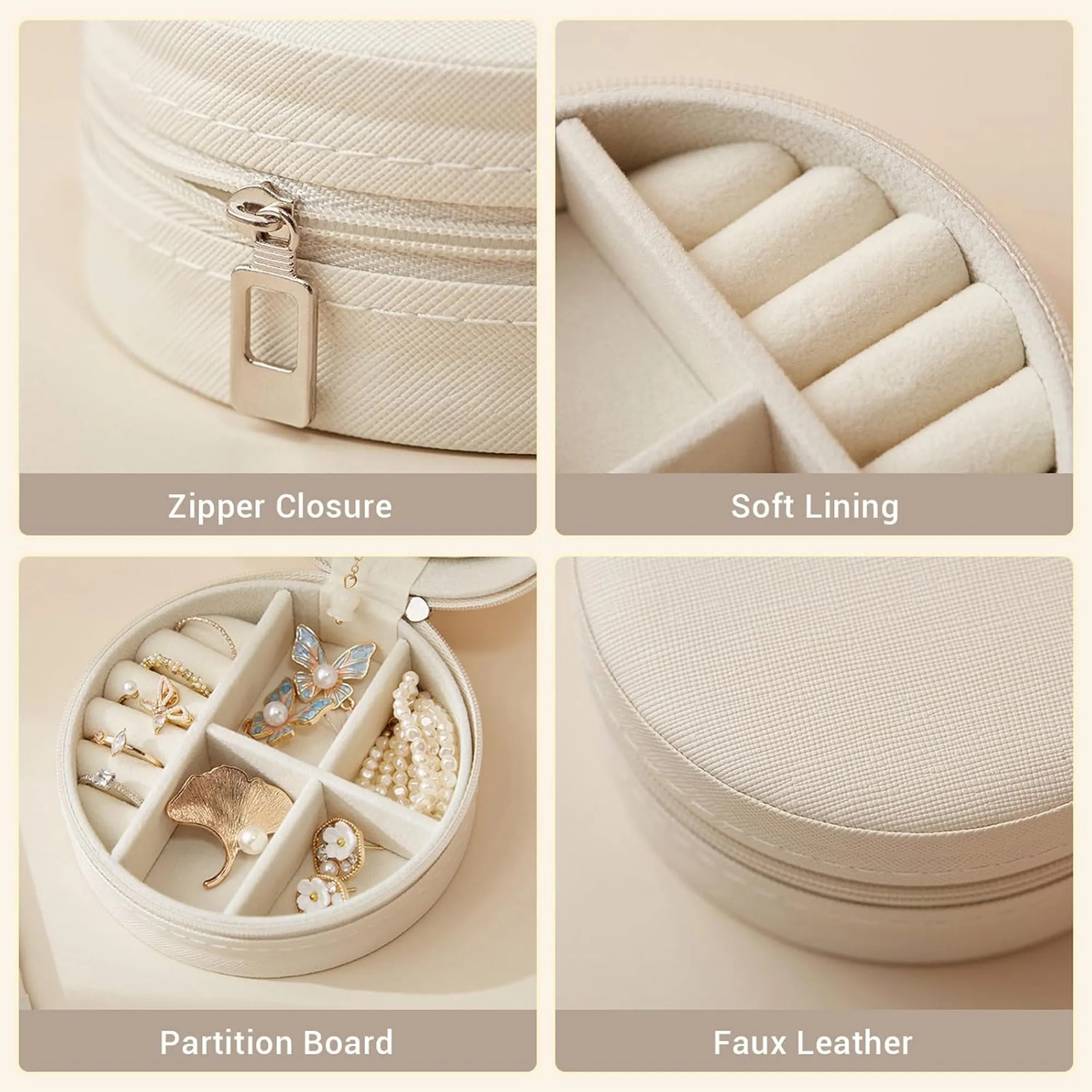 Portable Round PU Leather Jewelry Box 5