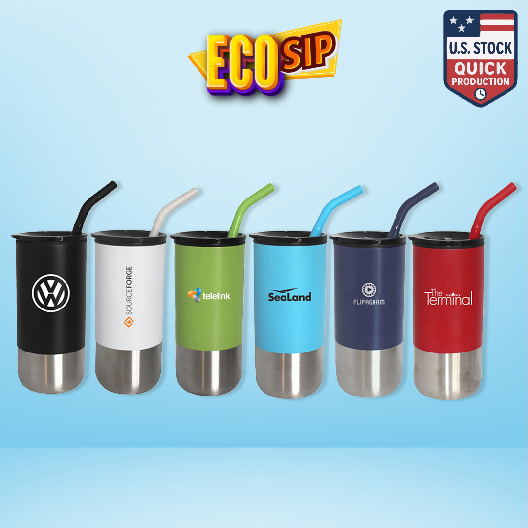 EcoSip 16oz Double-Wall Tumbler With Silicone Tipped Straw 9