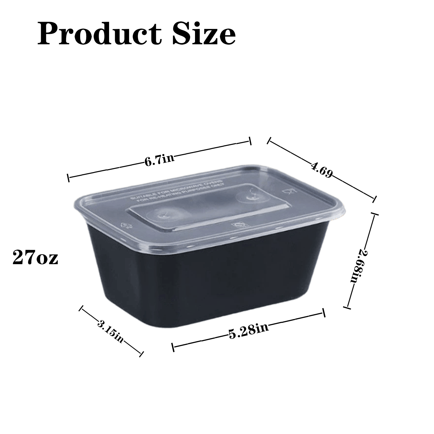 27oz Pack of 50 Food-Grade Black Bottom Meal Boxes 3