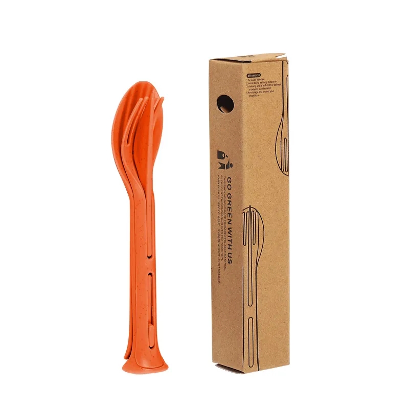Wheat Straw Three-in-One Portable Cutlery Set 7