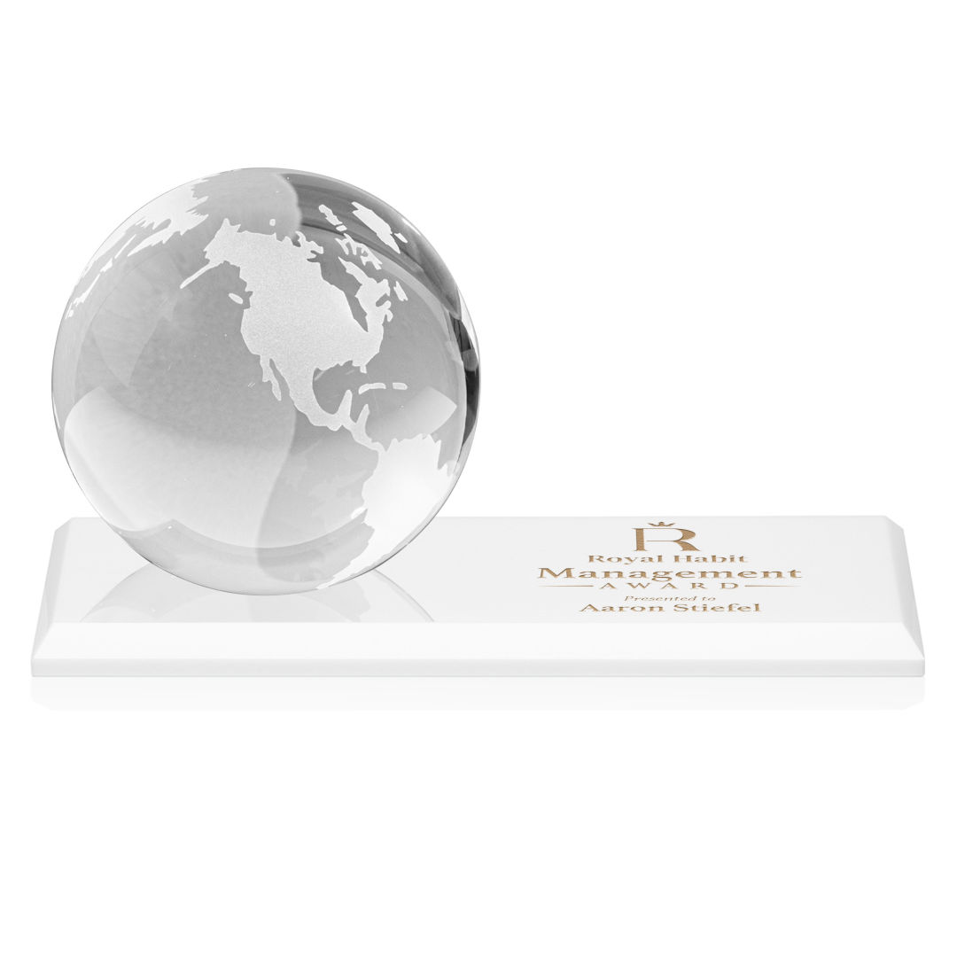 Globe Award on Rectangle Base - White 8