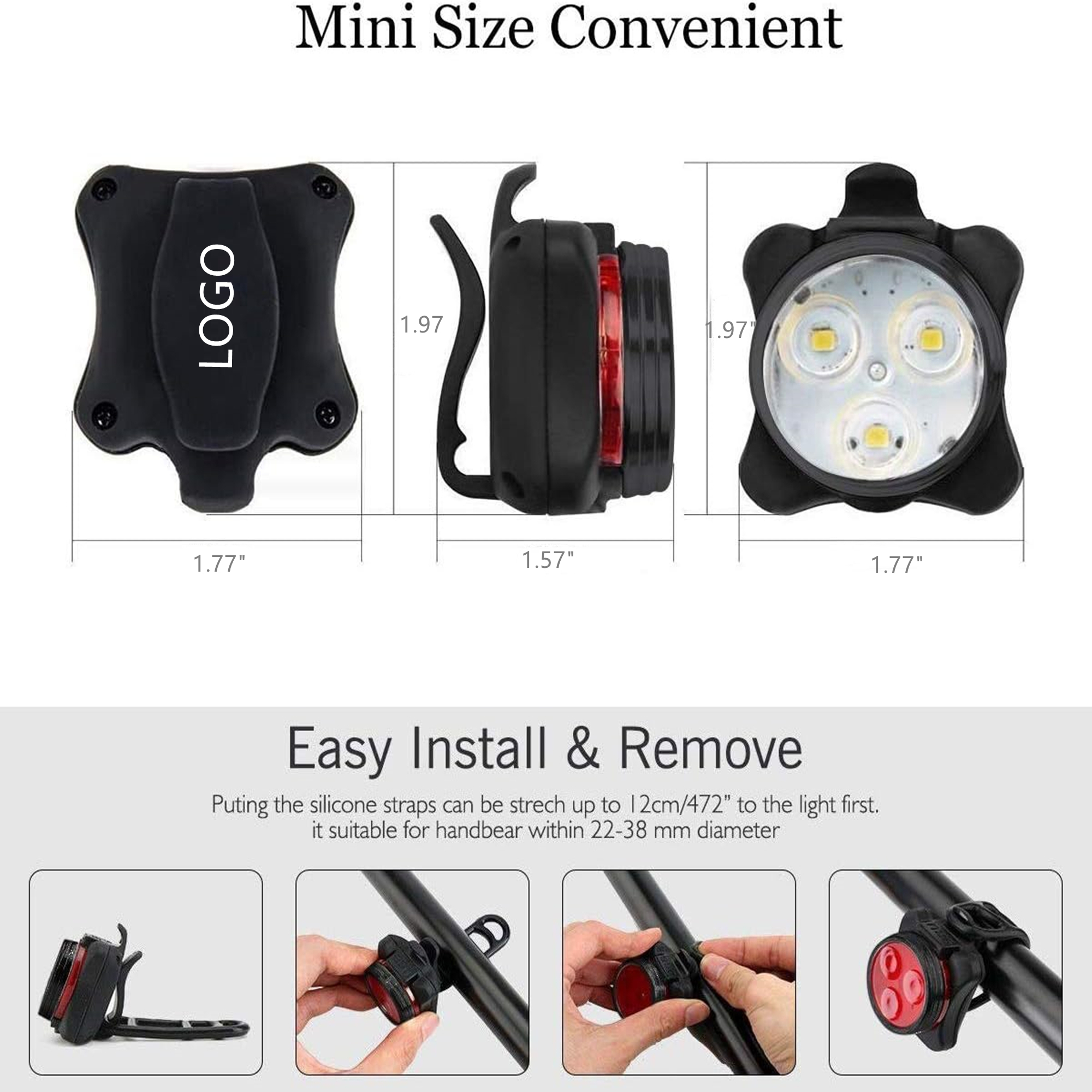 2 Pack LED Rechargeable Front Bike Lights Set 3