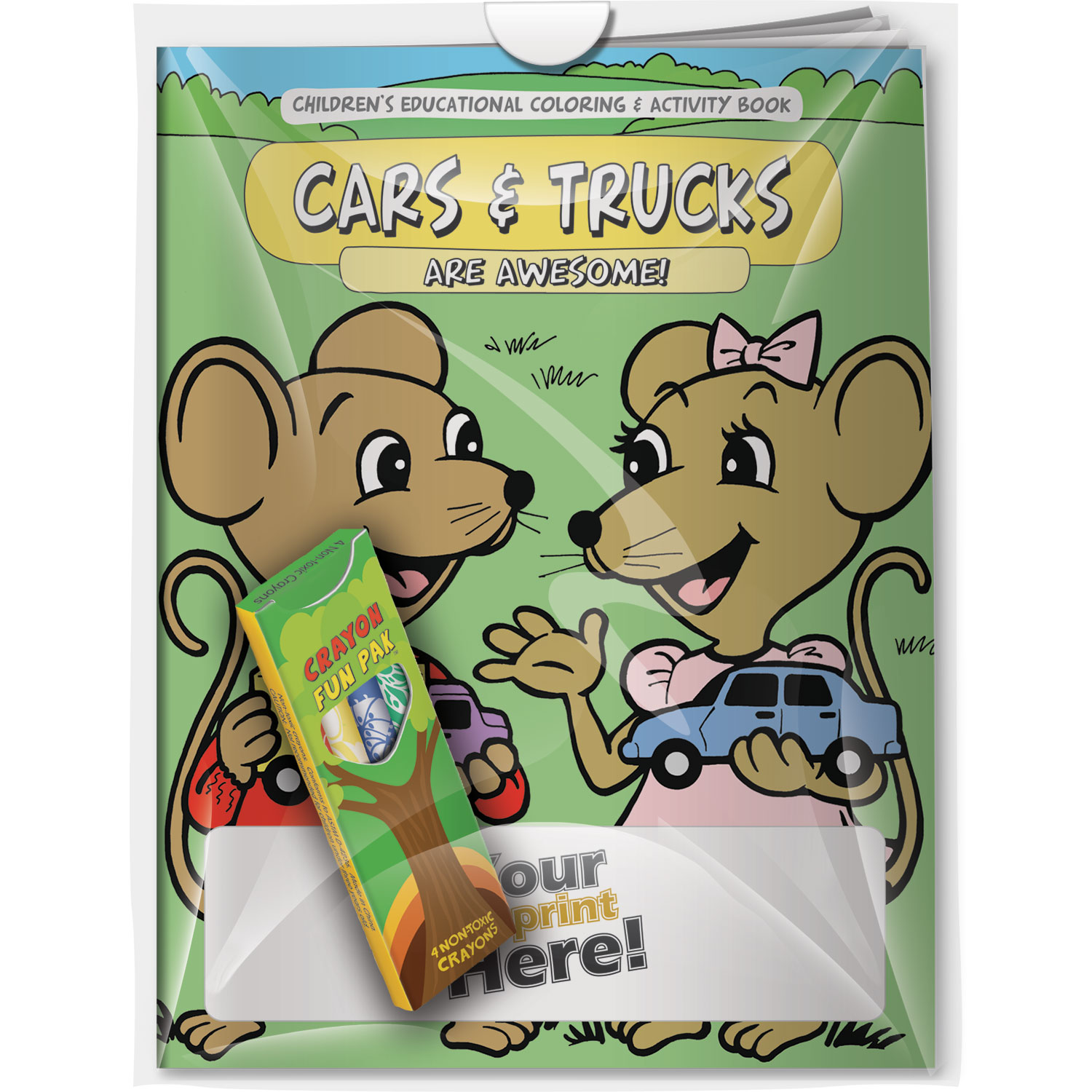 Combo Pack - CB1053 Coloring Book & 4-Pack of Crayons (Imprinted) in a Poly Bag 2