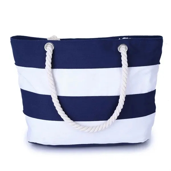 Striped Canvas Beach Tote with Large Bag and Rope Handles 7