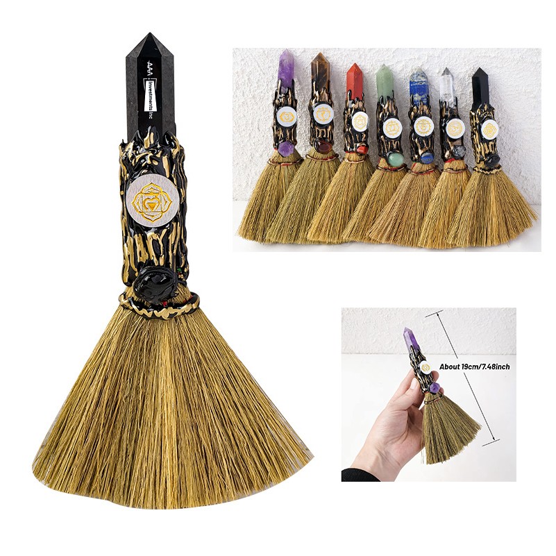 Natural Handmade Healing Crystal Amethyst Tower Point Chakra Logo Broom for Decoration 2