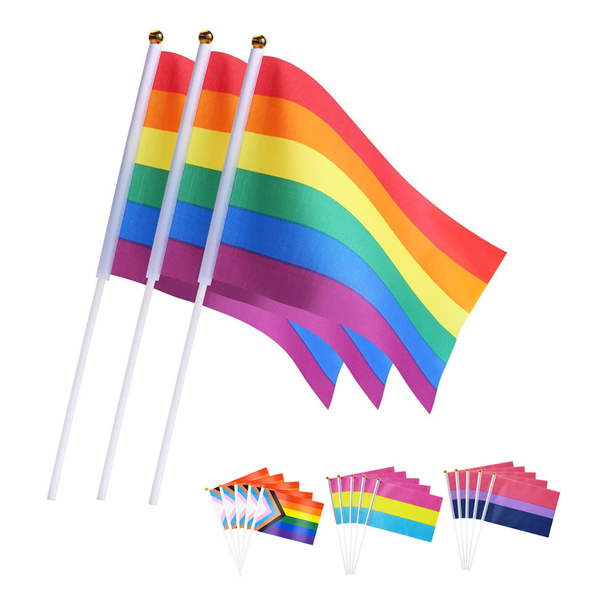 8"L??5"W Pride Rainbow Small Hand Held Stick Flag MOQ100 3