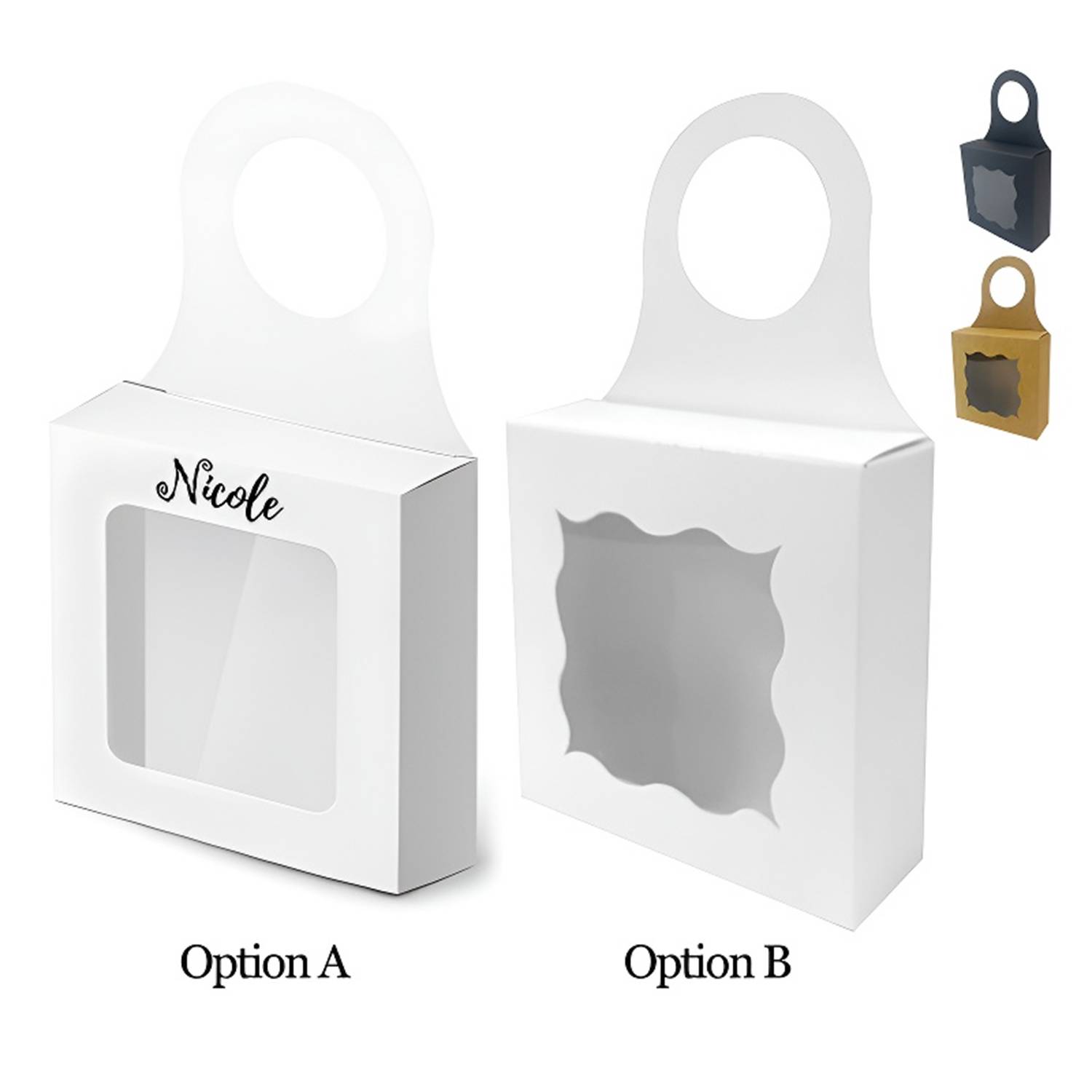 Kraft Paper Wine Bottle Box w/ Window Hanging Foldable