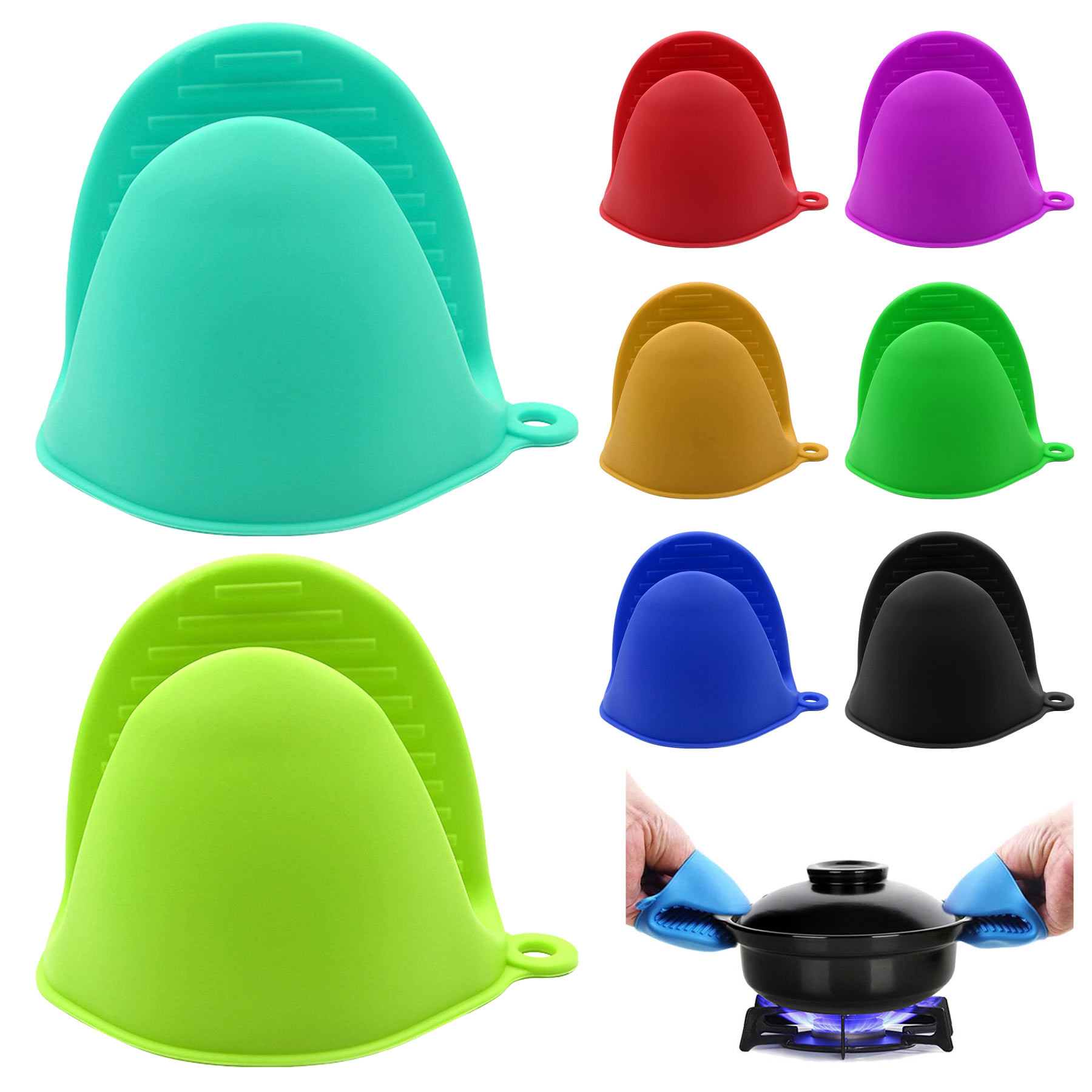 Silicone Oven Pot Dish Cook Bake Mitten Finger Clip Gloves 1