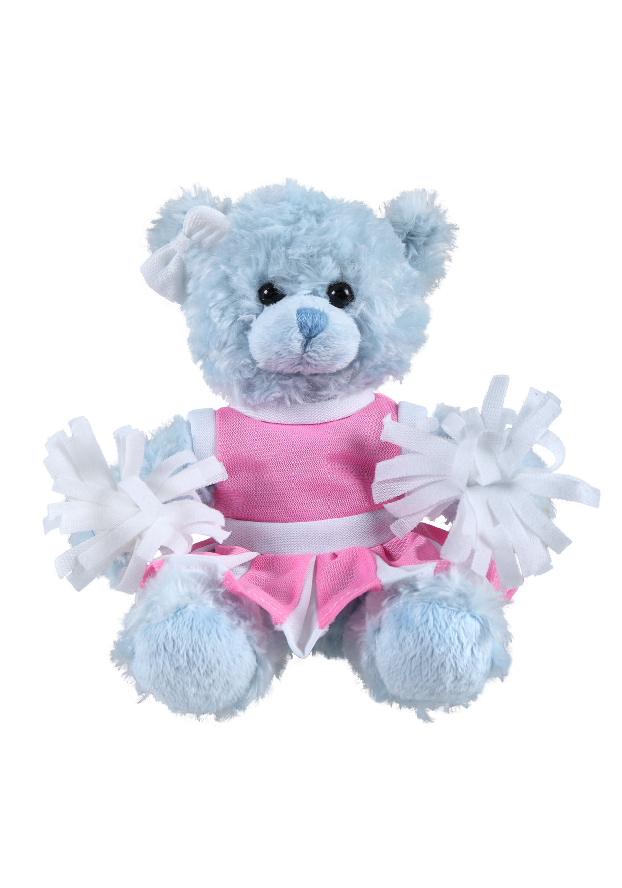 soft plush Blue Curly Sitting Bear  with cheerleader outfit