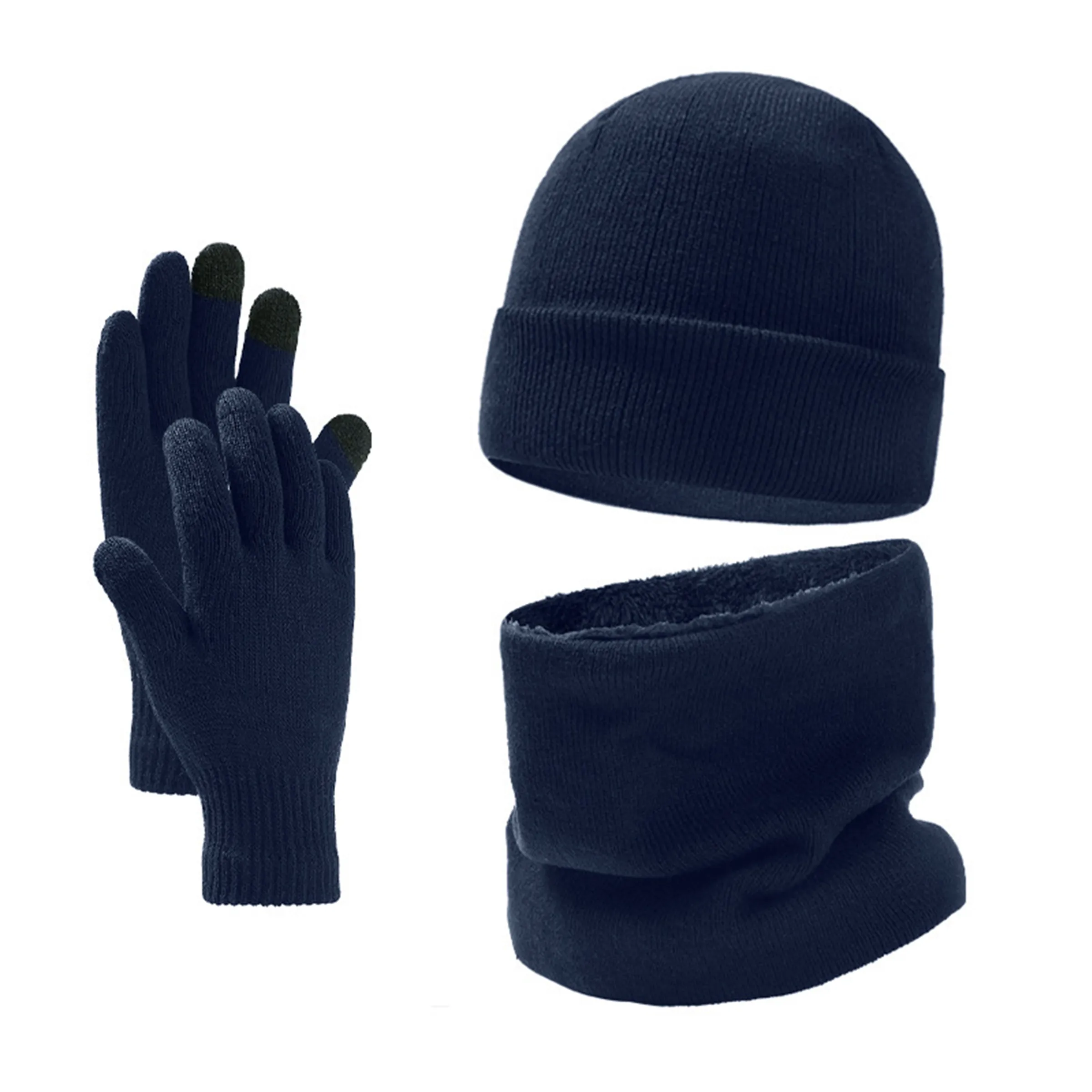 Winter Beanie Hat Scarf Touchscreen Gloves Set 12