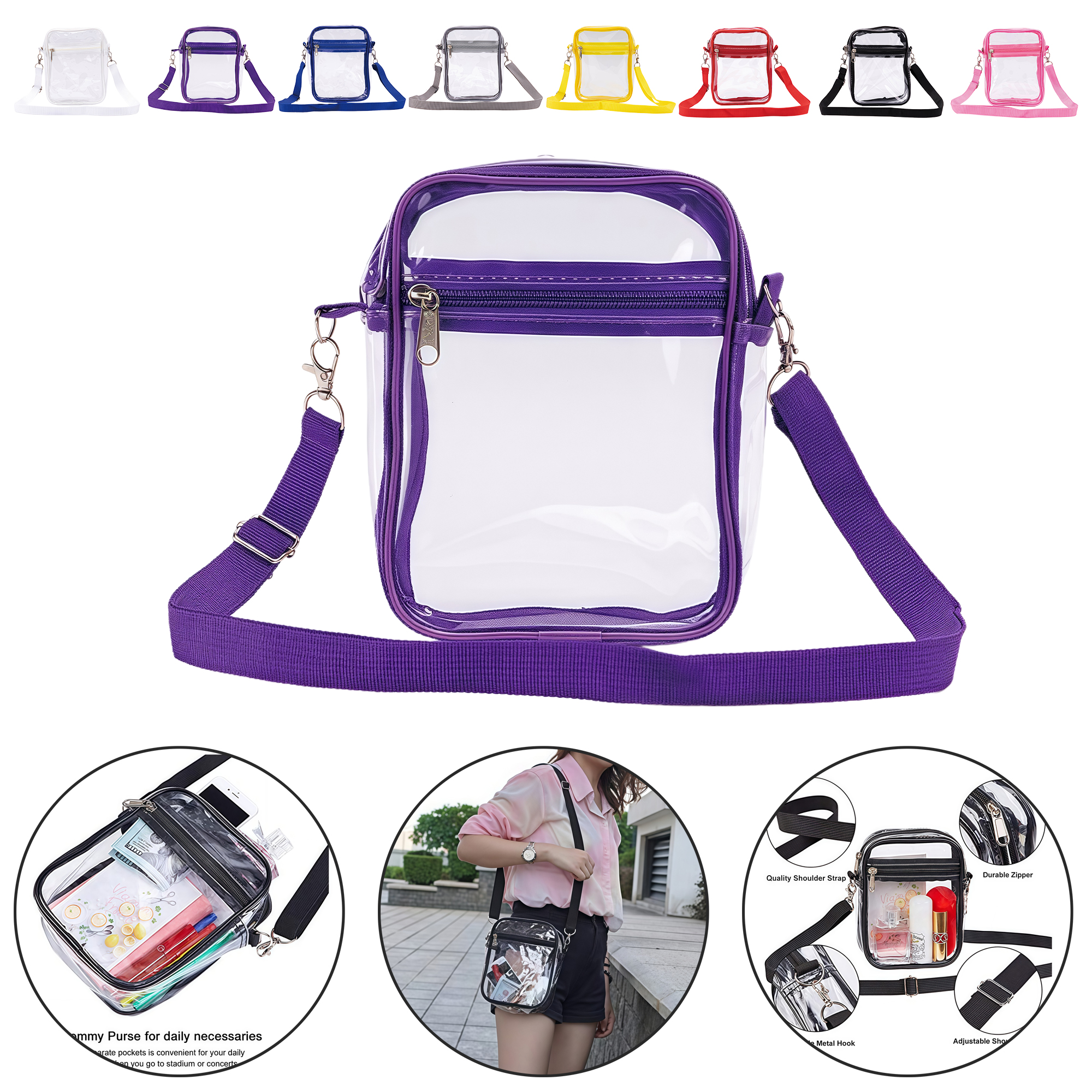 PVC Clear Shoulder Crossbody Bag Waterproof Multi-functional Document Pouch Travel Outdoor Storage 10