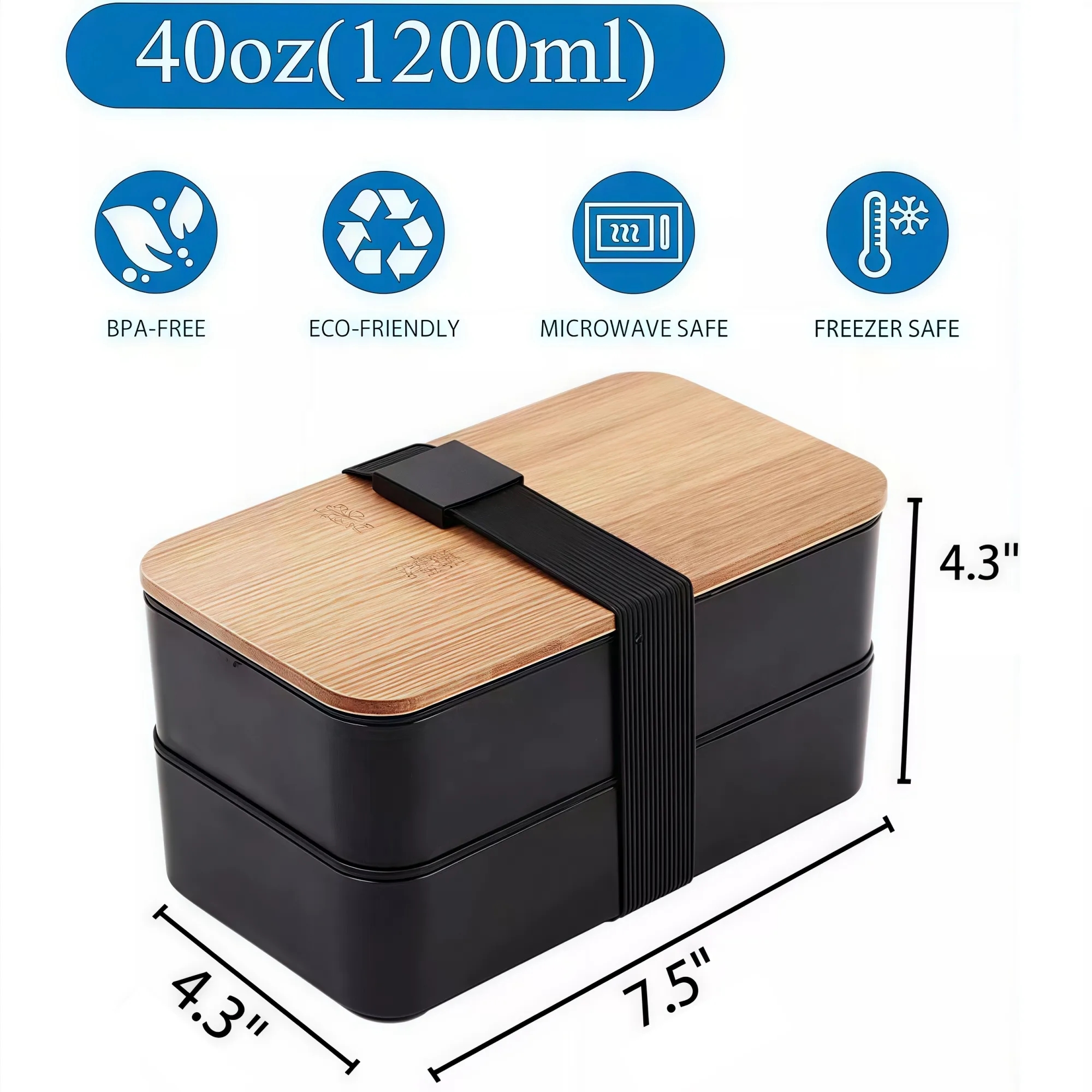 Bamboo-Lid Double-Layer Bento Box 3