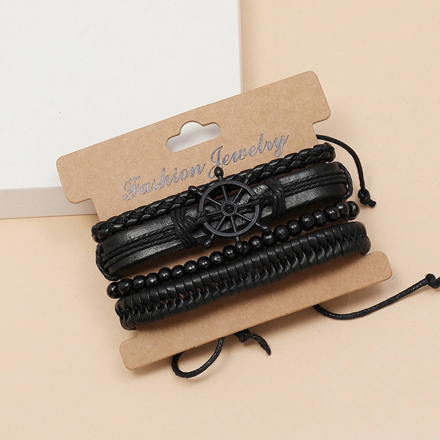 PU Hand-woven black rudder bracelet 1