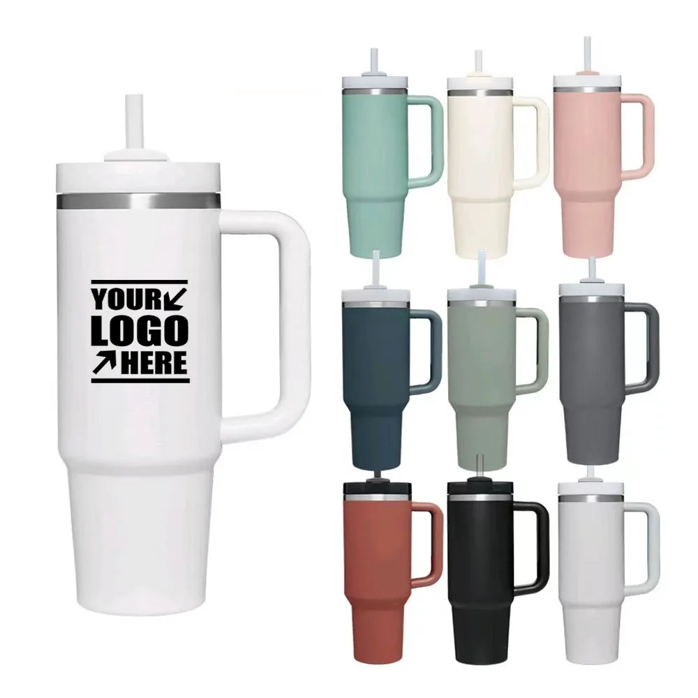 40 oz Insulated Tumbler with Handle and Straw 2