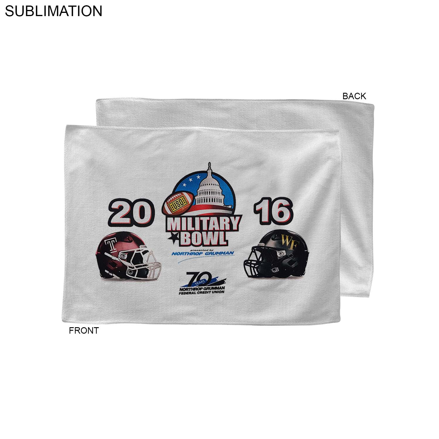 Bowl Game Rally Towel in Microfiber Dri-Lite Terry, 12x18, Sublimated Full color Logos 13