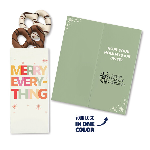 One Color Foil-Stamped Stock Holiday Sentiment Sweeter Cards with Chocolate Dipped Pretzels