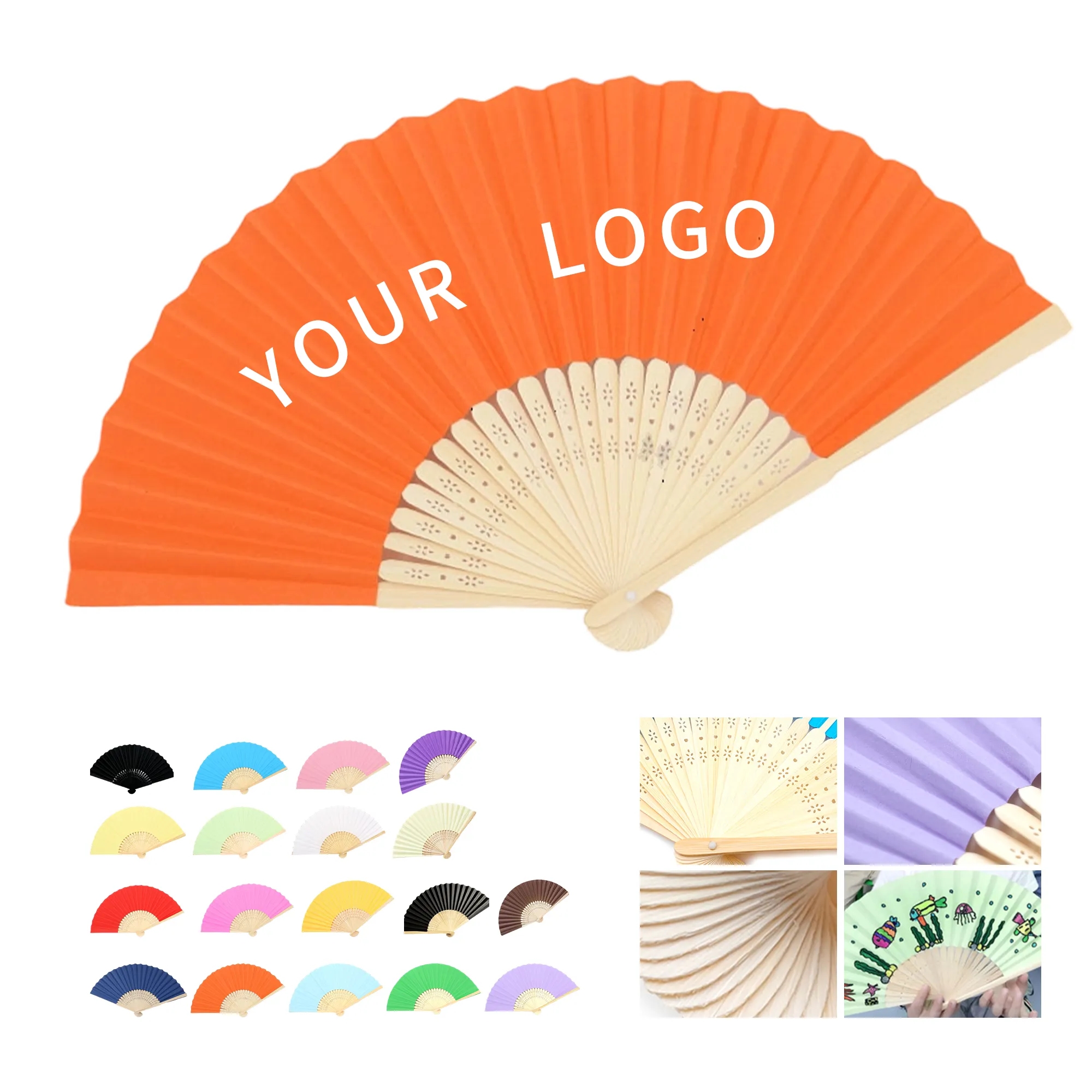 Bamboo Handle Paper Folding Fan Decorative 13