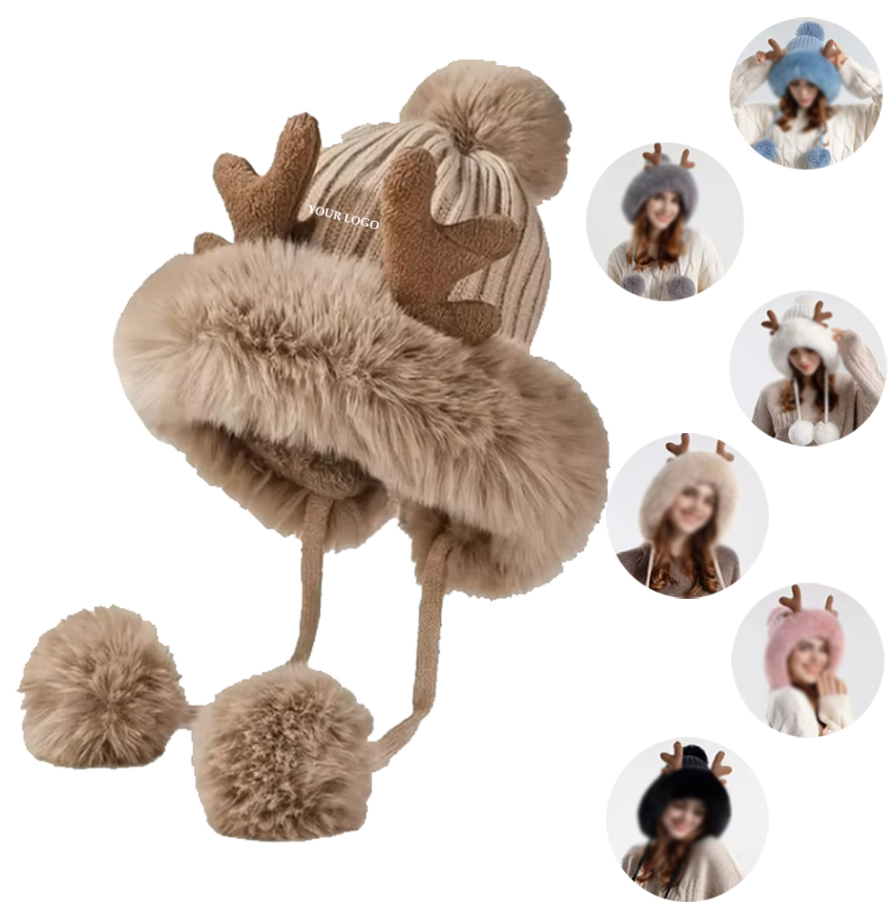 Cute Antler Design Knitted Woolen Hat 1