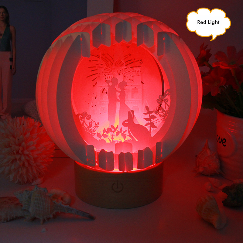 3D Paper Art Table Lamp With Wood Base 5