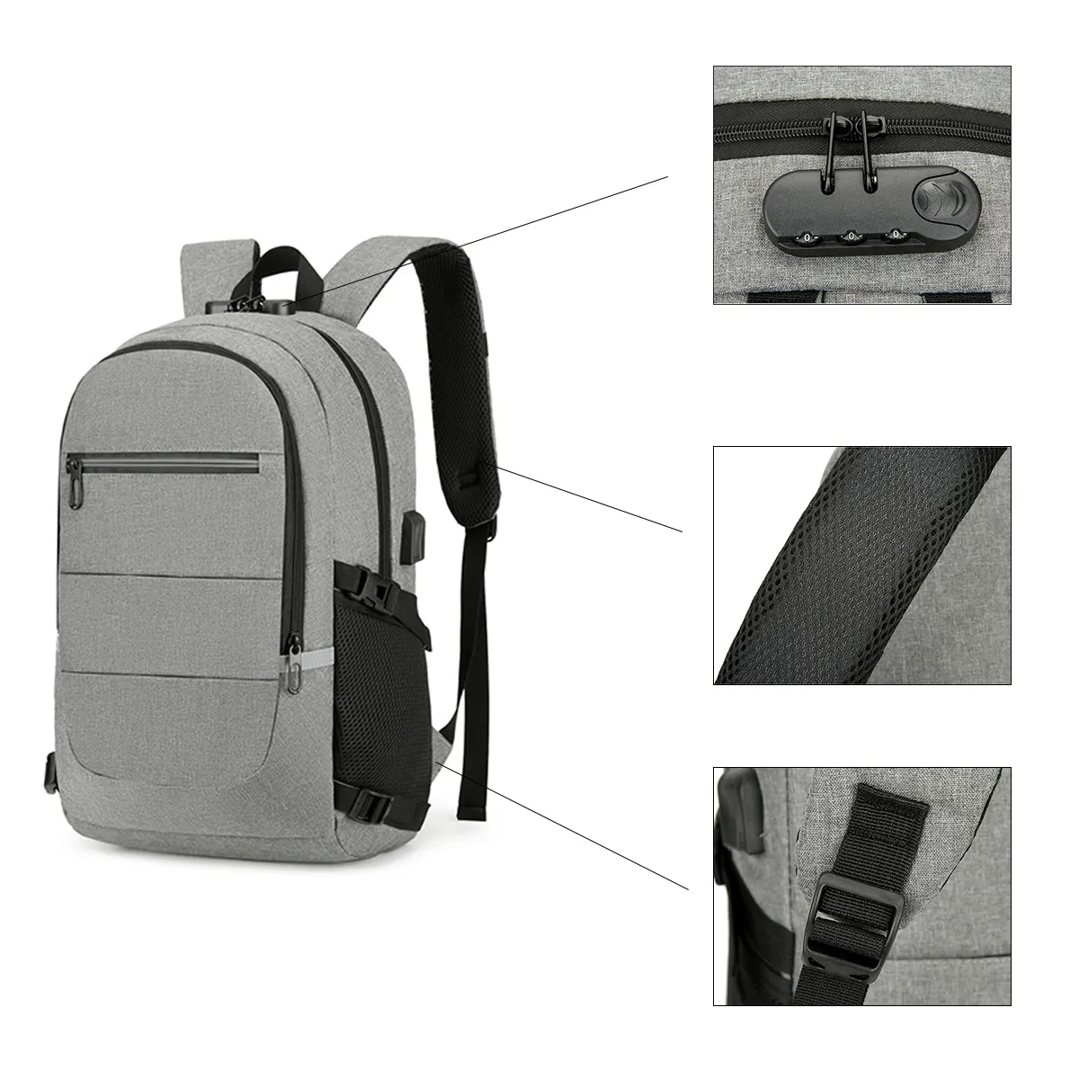 Anti-Theft Laptop Backpack with Lock & Reflective Strip 7