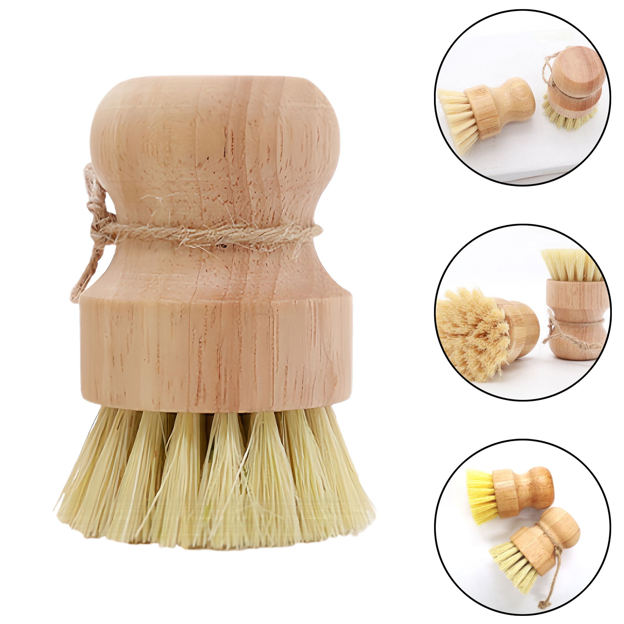 Wooden Pot Scrubber Multi-Purpose Kitchen Brush for Dishes Pans Stove Cleaning with Handle 2