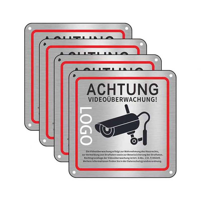 Aluminum Alloy Warning Sign with Adhesive Backing for Surveillance Areas 1