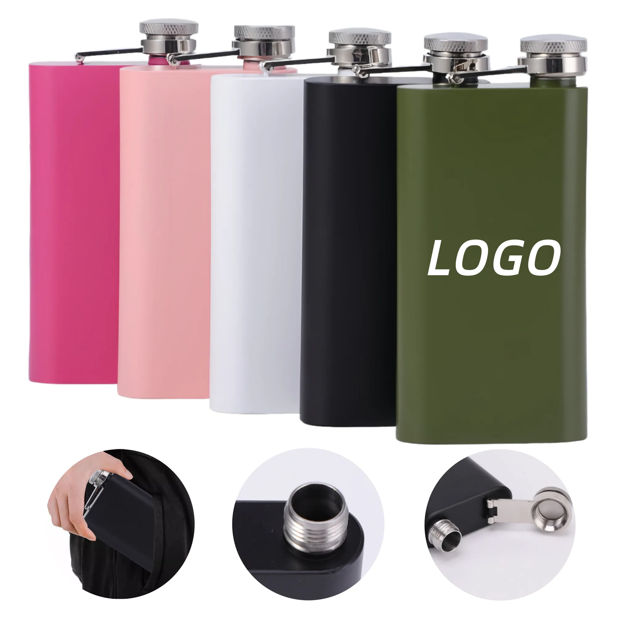 Outdoor Portable 304 Stainless Steel Flat Hip Flask, custom water bottle with logo imprint 4