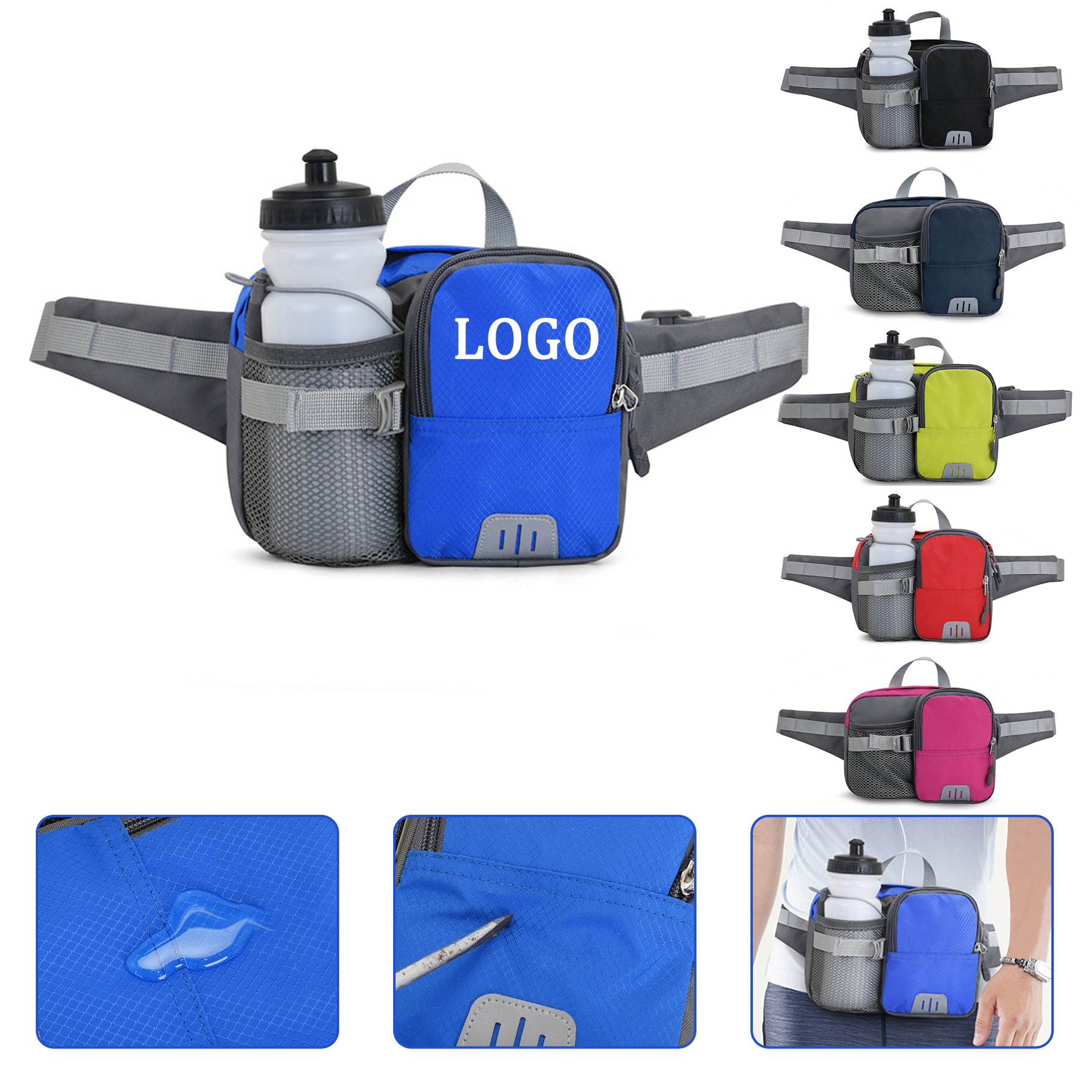 Fanny Pack with Water Bottle Holder and Reflective Strip