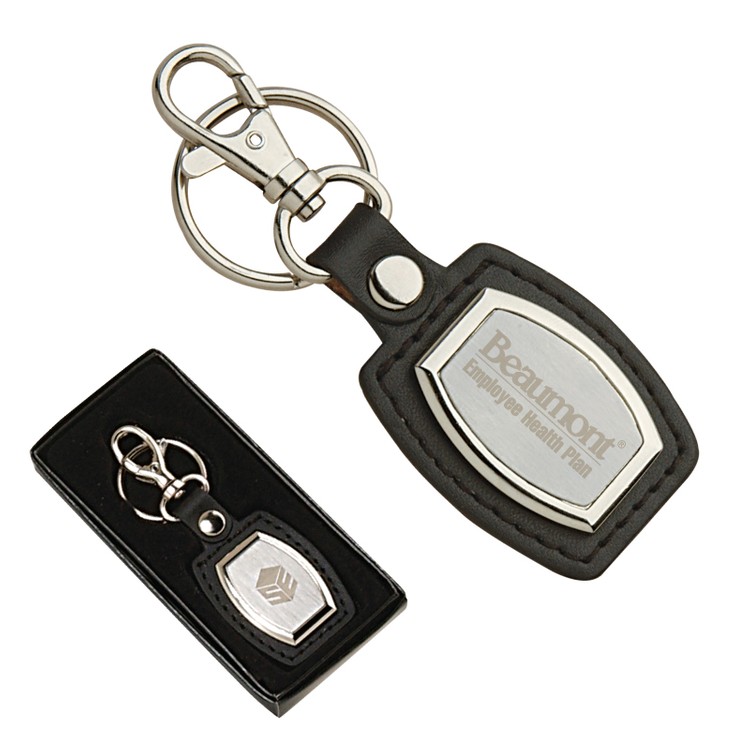 Leather & Brushed Plate Keyring 1
