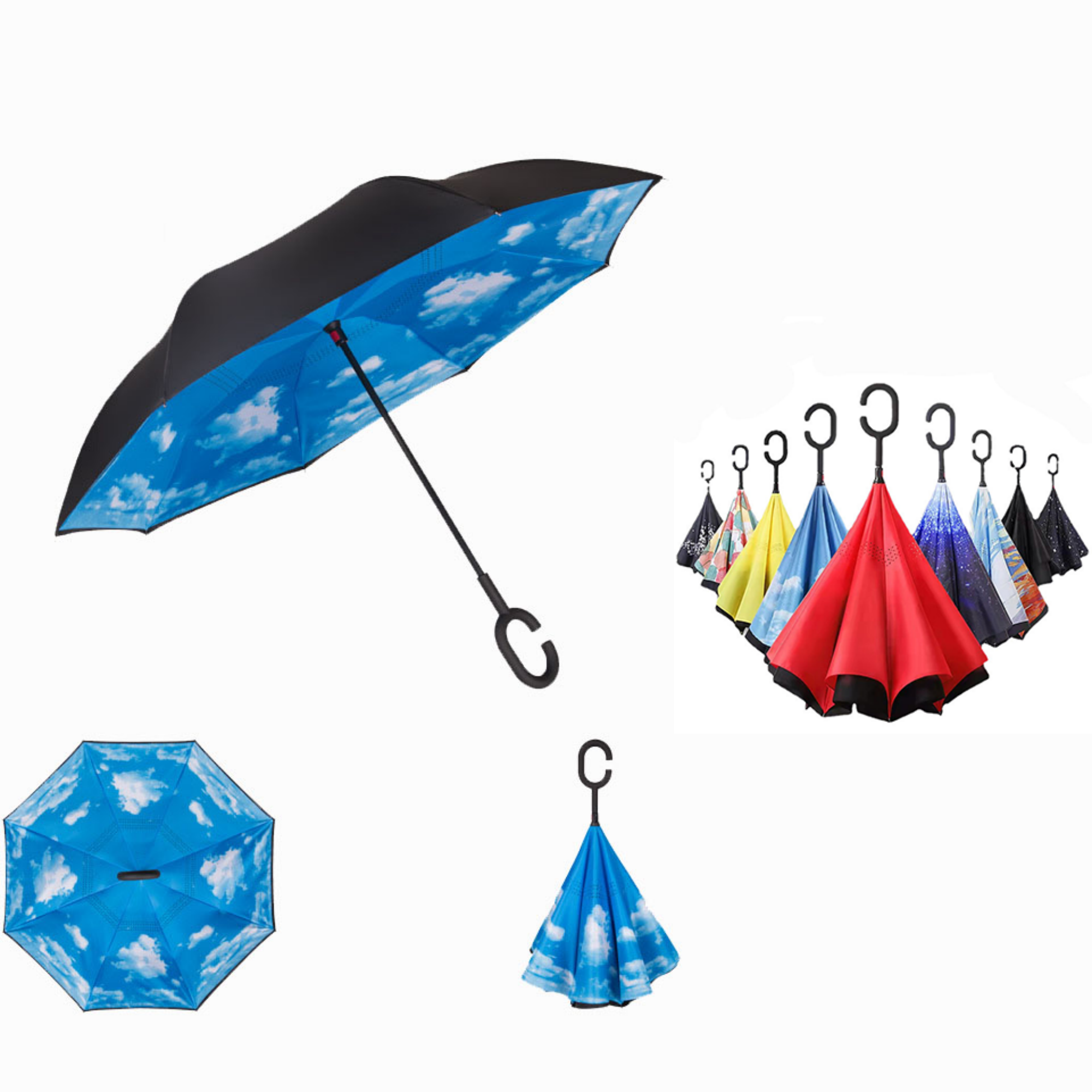 Two-Tone Folding Inversion C Shape Handle Umbrella 5