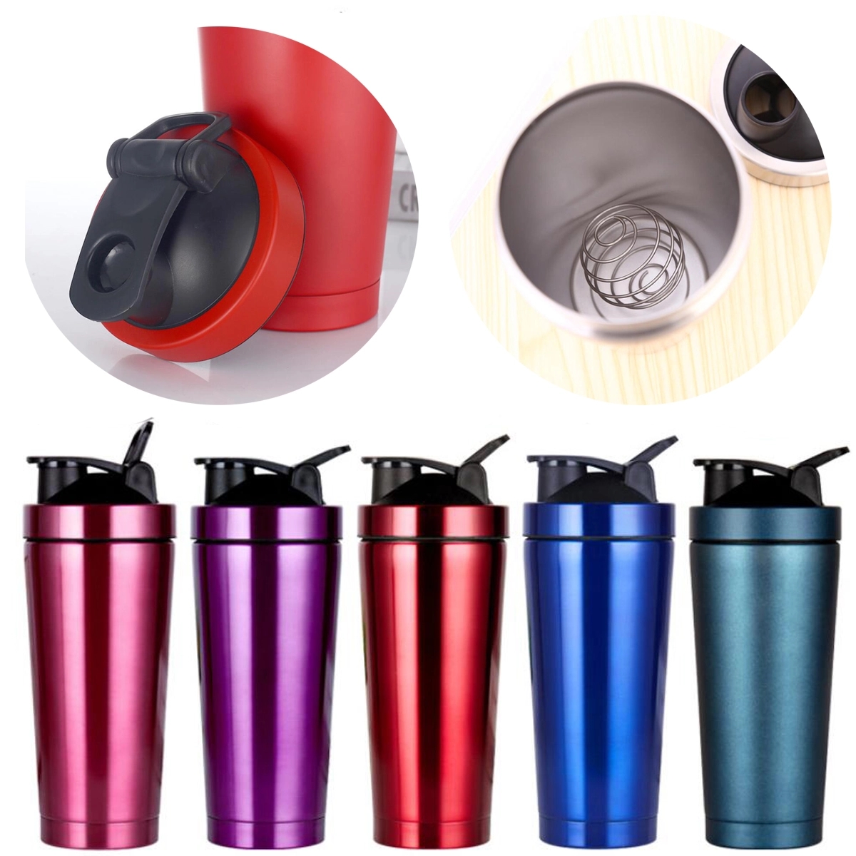 Shaker Cup Insulated Stainless Steel Bottle with Wire Whisk 5