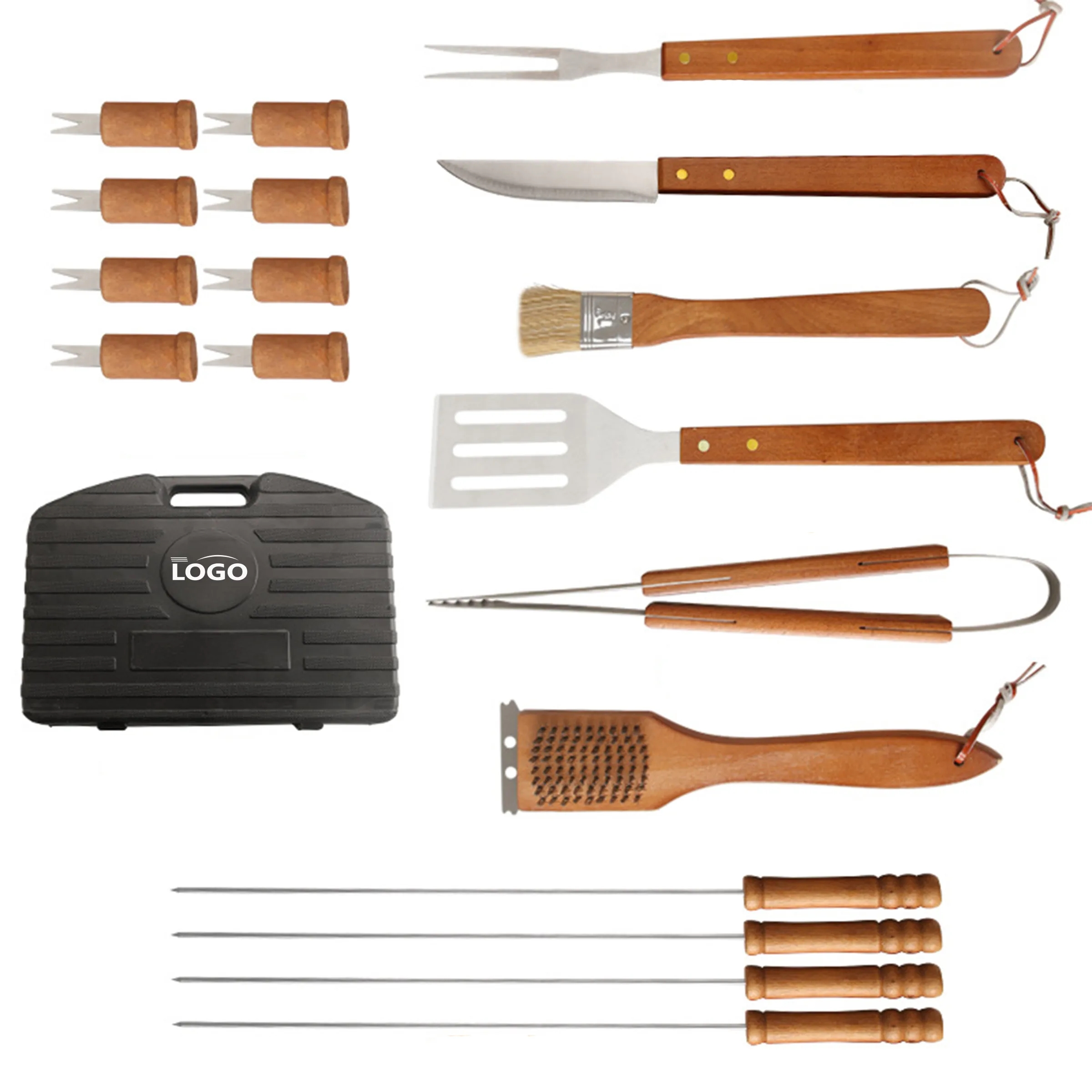 19-Piece BBQ Tool Set with Wooden Handles