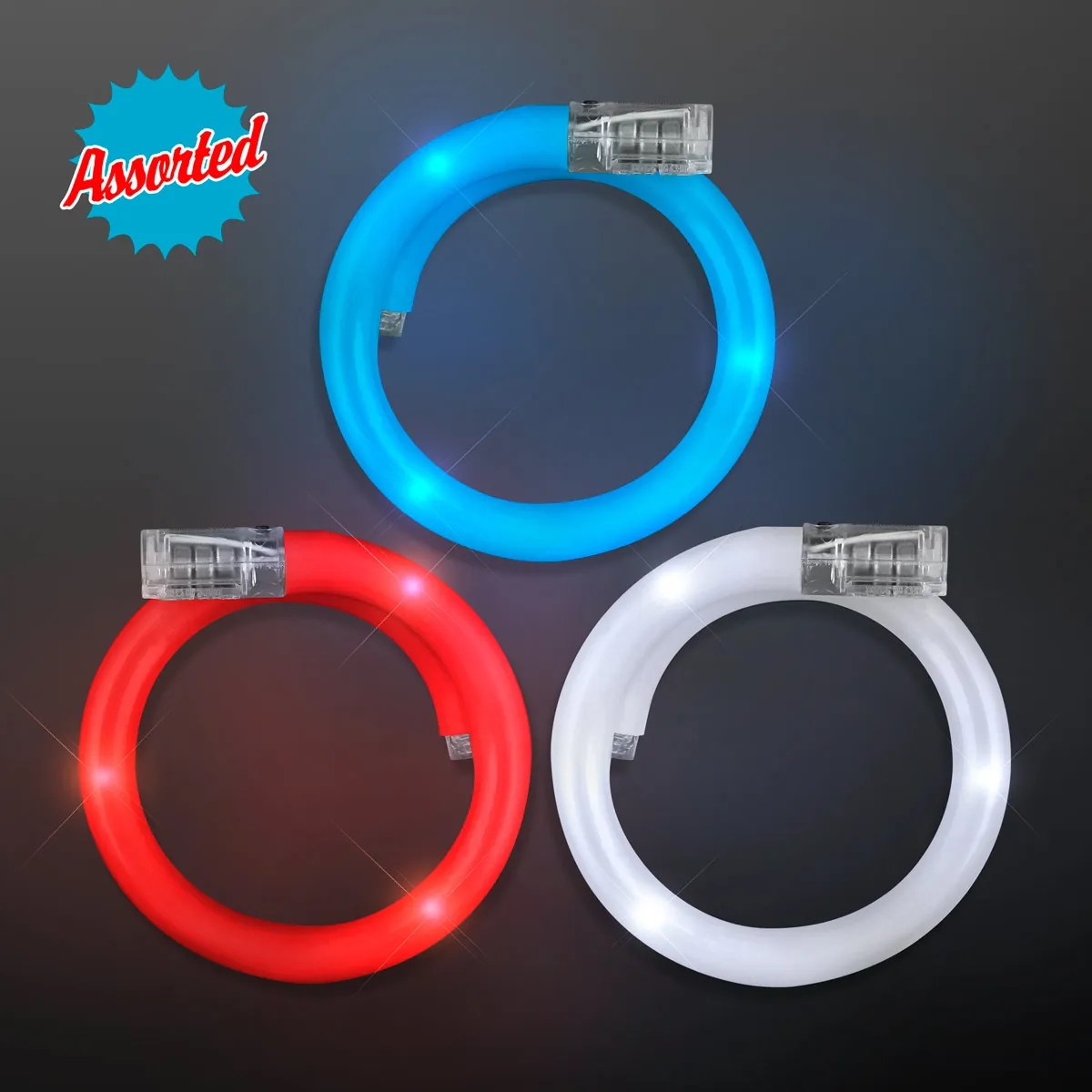 LED Flash Tube Bracelets - Assorted Red, White & Blue 3