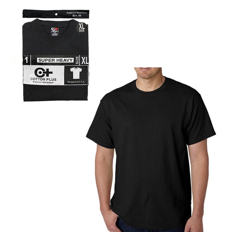 Cotton Plus Men's Crew Neck T-Shirt Black 2X 2